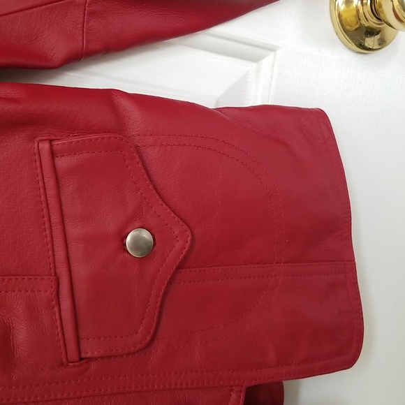 Leather jacket Red XS, Moto style, by Cami - Picture 4 of 14